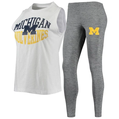 Concepts Sport Women's  Charcoal, White Michigan Wolverines Tank Top And Leggings Sleep Set In Charcoal,white