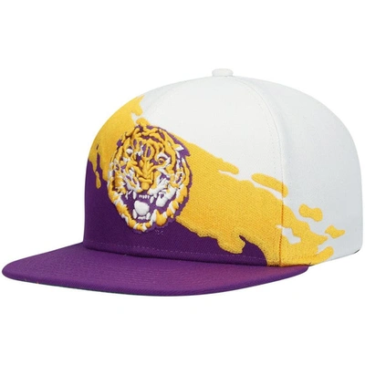 Mitchell & Ness Men's  Purple And White Lsu Tigers Paintbrush Snapback Hat In Purple,white
