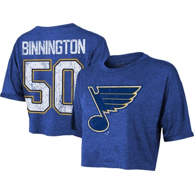 Majestic Threadsjordan Binnington Blue St. Louis Blues Boxy Crop Name & Number Cropped T-shirt