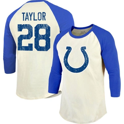 Majestic Threads Jonathan Taylor Cream/royal Indianapolis Colts Player Name & Number Raglan 3/4-slee In Cream,royal