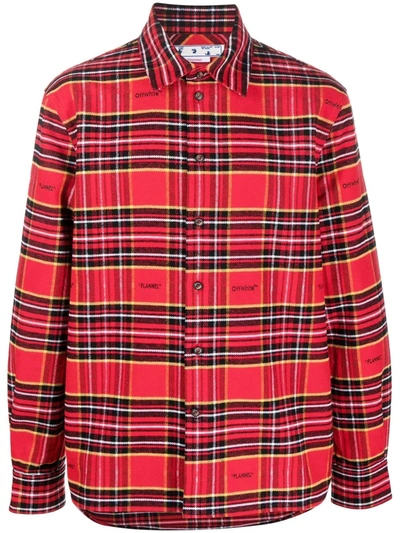 Off-white Logo-embroidered Checked Cotton-blend Flannel Shirt In Red