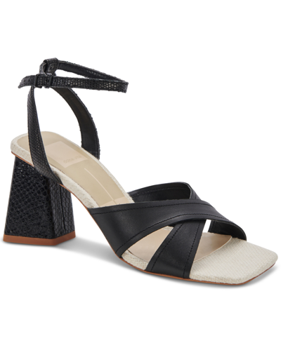 Dolce Vita Women's Tiki Crisscross Sandals Women's Shoes In Black Embossed Leather