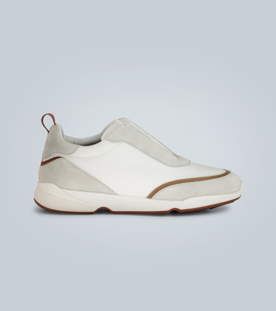 Loro Piana Men's Modular Walk & Wind Suede Sneakers In White