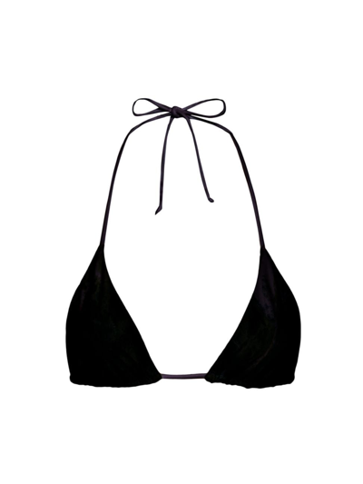 Good American Jacquard Tiny Ties Triangle Bikini Top In Black