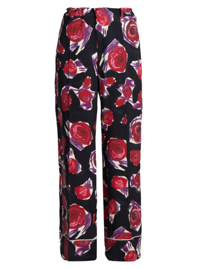 Marni Rose-print Knit Trousers In Black