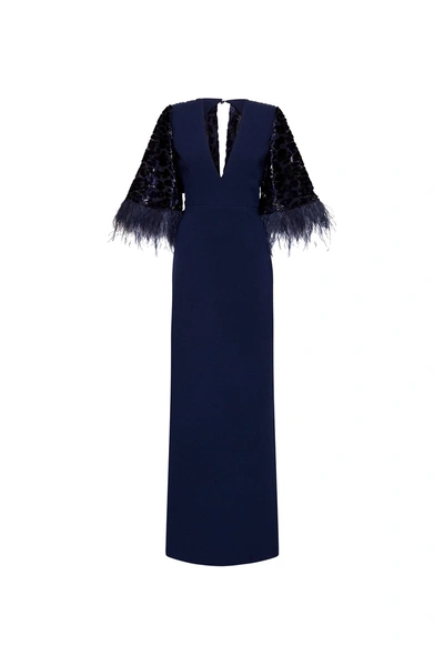 Rebecca Vallance Maelle Cape Gown In Blue