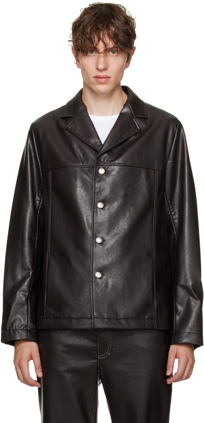 Séfr Francis Vegan Leather Jacket In Marrone Scuro