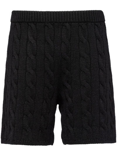 Prada Cable-knit Cashmere Shorts In Black