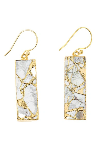 Saachi 18k Gold Plated Mojave Turquoise Rectangle Drop Earrings In White