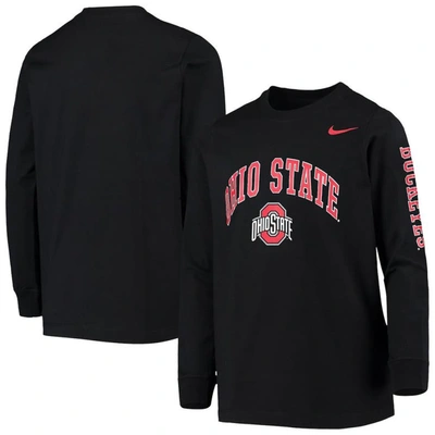 Nike Kids' Big Boys  Black Ohio State Buckeyes Arch And Logo 2-hit Long Sleeve T-shirt
