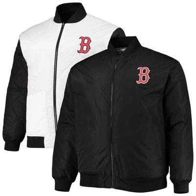 Profile Men's White, Black Boston Red Sox Big And Tall Reversible Satin Full-zip Jacket In White,black