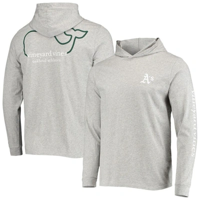 Vineyard Vines Heathered Gray Oakland Athletics Logo Hoodie Long Sleeve T-shirt In Heather Gray