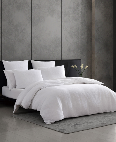 Vera Wang 3 Piece Solid Textured Pleats Duvet Cover Set, Queen Bedding In Off White