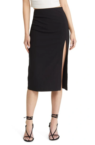 Asos Design Hourglass Linen Midi Pencil Skirt With Slit In Black