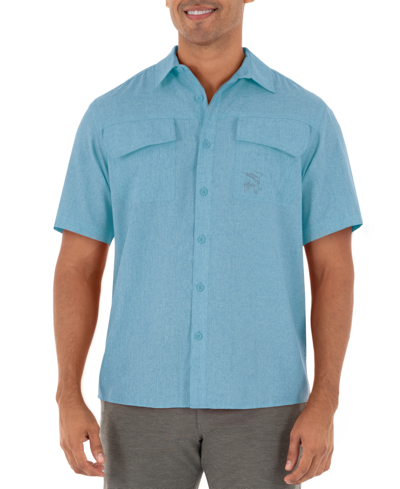 Guy Harvey Men's Short Sleeve Heathered Fishing Shirt In Bonnie Blue