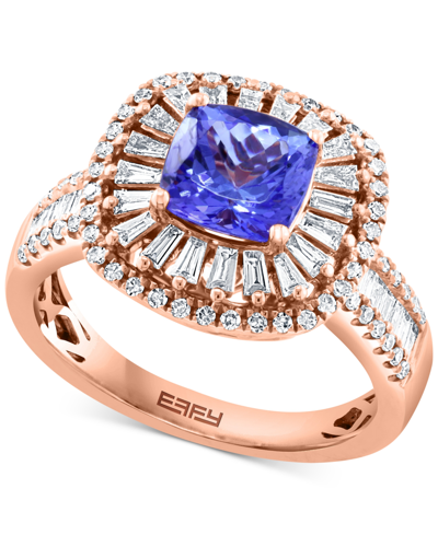 Effy Collection Effy Tanzanite (1-5/8 Ct.t.w.) & Diamond (5/8 Ct. T.w.) Halo Ring In 14k Rose Gold