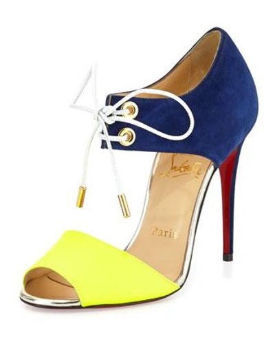 Christian Louboutin Mayerling Bicolor Fluorescent Red Sole Sandal In Juane