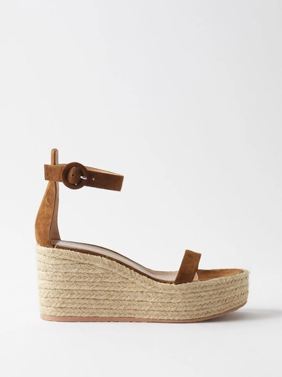 Gianvito Rossi 45 Suede Espadrille Wedge Sandals In Brown
