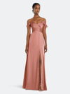 Dessy Collection Off The Shoulder Satin Gown In Desert Rose