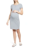 Modern Eternity Maternity/nursing Henley Dress In Grey Mix Melange