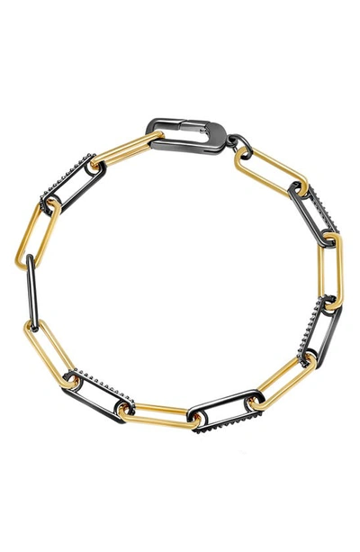 Crislu Two-tone Cubic Zirconia Paperclip Chain Bracelet In Gold & Black Rhodium