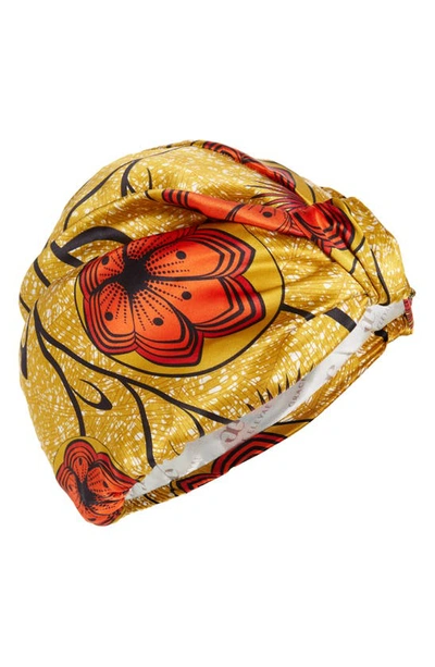 Grace Eleyae Floral Silk Head Wrap In Mustard Floral