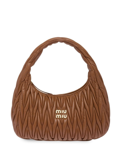 Miu Miu Miu Wander Matelassé Nappa Leather Hobo Bag In Brown
