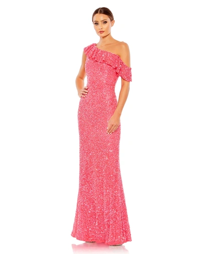 Mac Duggal One-shoulder Sequin-embellished Gown In Watermelon