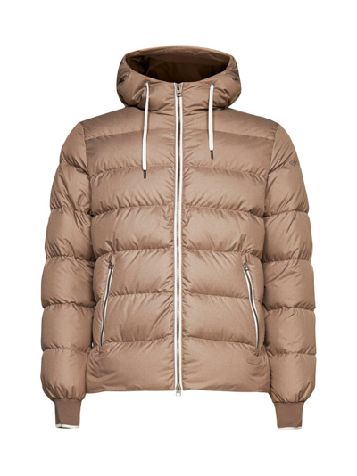 Herno Town Hooded Quilted Nylon Down Jacket In Neutrals