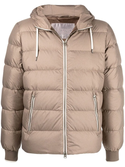 Herno Town Hooded Quilted Nylon Down Jacket In Neutrals