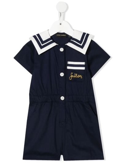 Mini Rodini Kids' Logo Embroidered Playsuit In Blue
