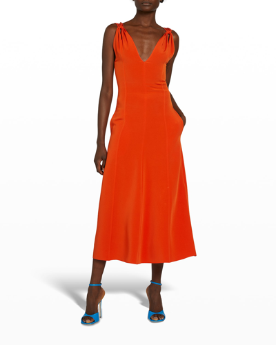 Victoria Beckham Twist-shoulder Fit-and-flare Dress In Orange