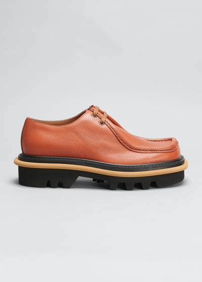 Dries Van Noten Men's Leather Lug Wallaby Lug Sole Loafers In Rust