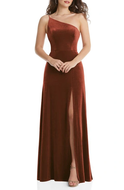 After Six One-shoulder Velvet Maxi Dress In Auburn Moon