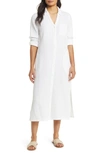 Caslon Cotton Gauze Long Sleeve Midi Shirtdress In White