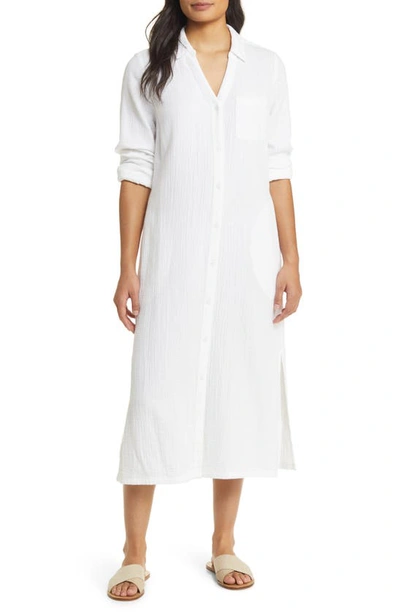 Caslon Cotton Gauze Long Sleeve Midi Shirtdress In White