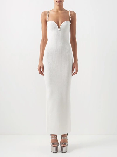 Galvan Thalia Pearl-embellished Ribbed-knit Maxi Dress In White