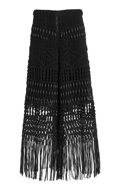 JONATHAN SIMKHAI WOMEN'S ABBEY FRINGED MACRAME MIDI SKIRT 