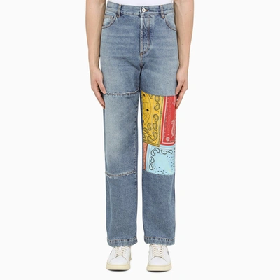 Marcelo Burlon County Of Milan Blue Jeans With Multi-coloured Patchwork