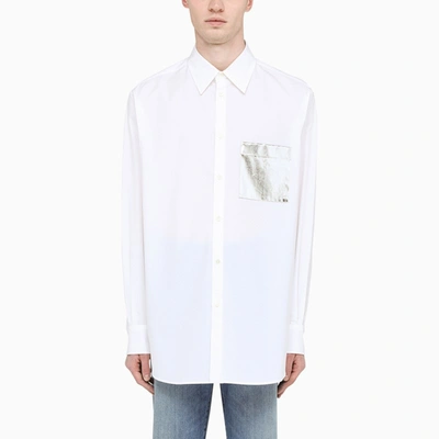 Valentino White Shirt With Silver Pocket In Metal