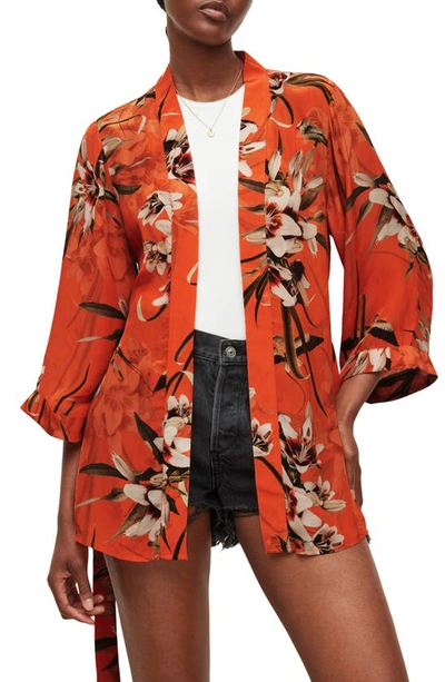 Allsaints Carina Dorada Wrap Top In Flame Orange