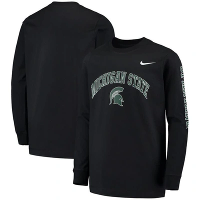 Nike Kids' Big Boys  Black Michigan State Spartans Arch And Logo 2-hit Long Sleeve T-shirt