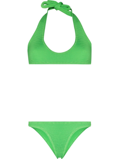 Reina Olga Pilou Scrunch Bikini Set In Green