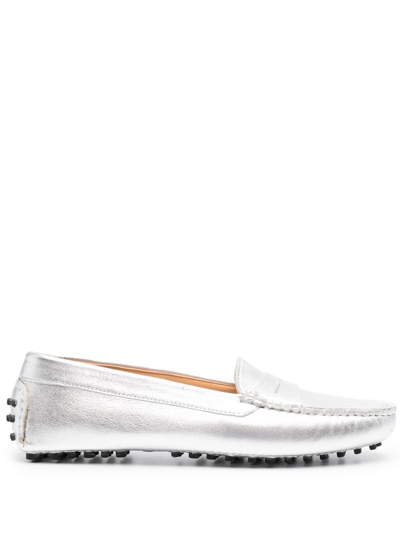 Scarosso Ashley Leather Penny Loafers In Silver - Calf Leather