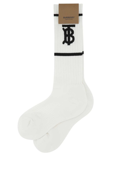 Burberry White Stretch Polyester Blend Socks  Nd  Donna Xl