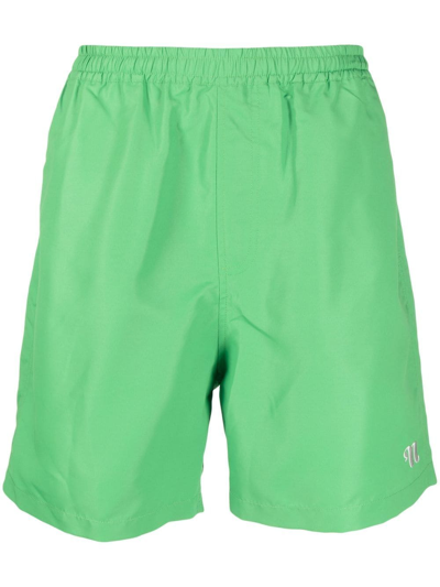 Nanushka Embroidered-logo Swim-shorts In Green