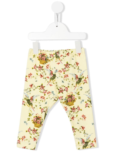 Roberto Cavalli Junior Babies' Floral Print Leggings In Yellow