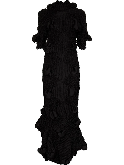 Feben Asymmetric Textured Ruffle Midi Dress In Black
