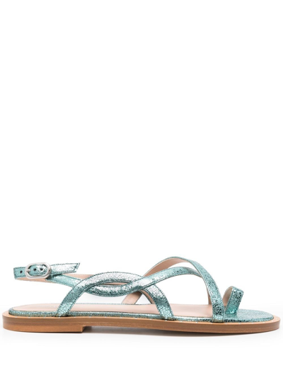 Scarosso Carol Metallic Leather Sandals In Green - Calf Leather