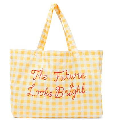 Mini Rodini Kids' Embroidered Gingham Cotton Bag In Yellow